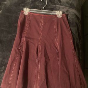 Elevenses pleat stitch burgundy mid length skirt size 2